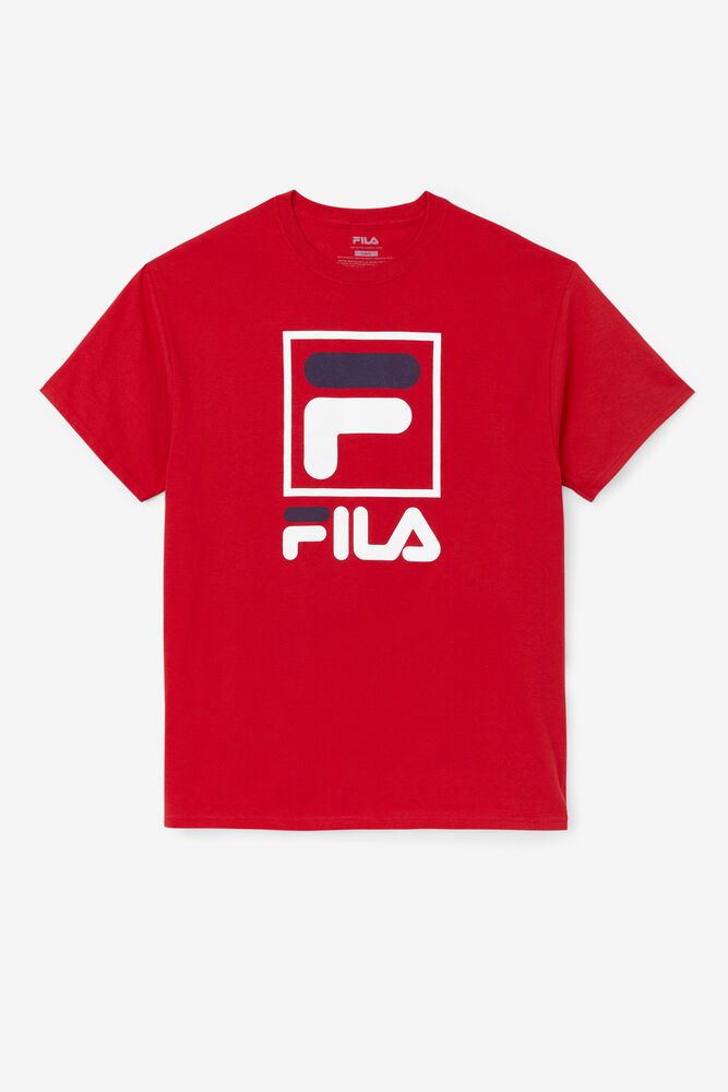 Fila Stacked Red T-Shirt Mens - NZ 50147-SCGK